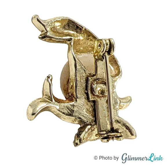 Vintage Seal Pinniped Faux Pearl Gold Tone Brooch Pin - Picture 5 of 8